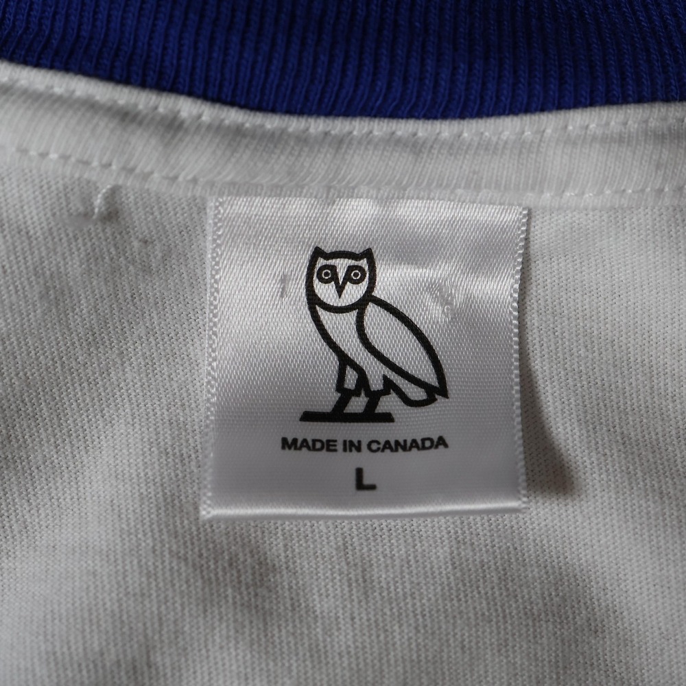 OVO Octobers Very Own T-Shirt Mens Large White Blue Ringer Crewneck Graphic Tee - Picture 9 of 11